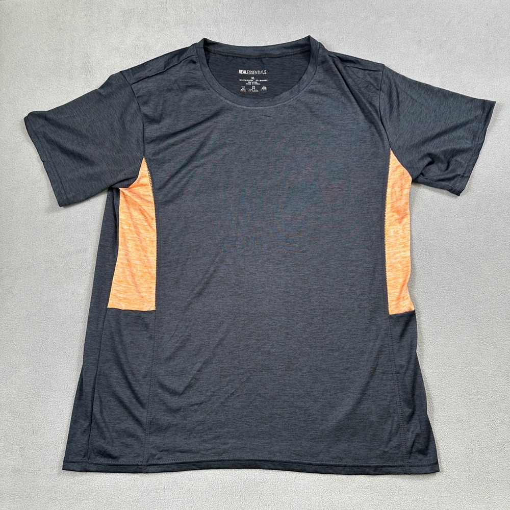 NWOT REAL ESSENTIALS Shirt XL Mens Activewear Gray Orange Athletic Training Gym